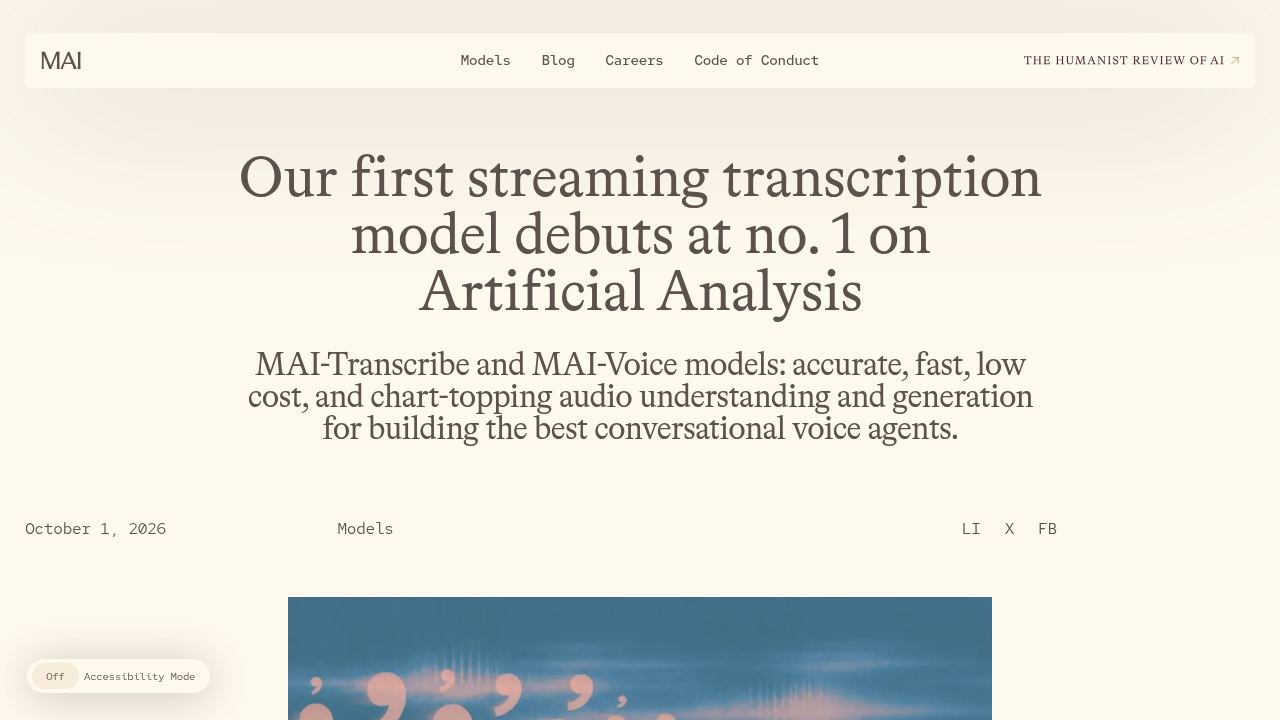Microsoft AI news post about its first streaming transcription model