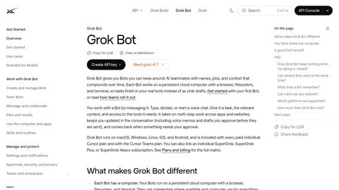 Grok Bot overview page in the official xAI documentation