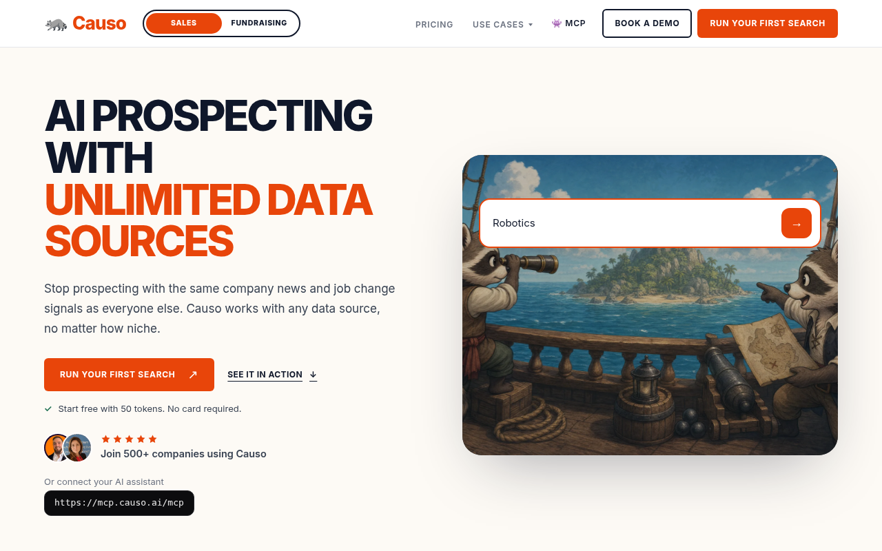 Causo homepage screenshot, October 22, 2026