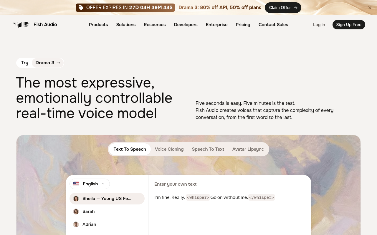 Fish Audio homepage screenshot from fish.audio