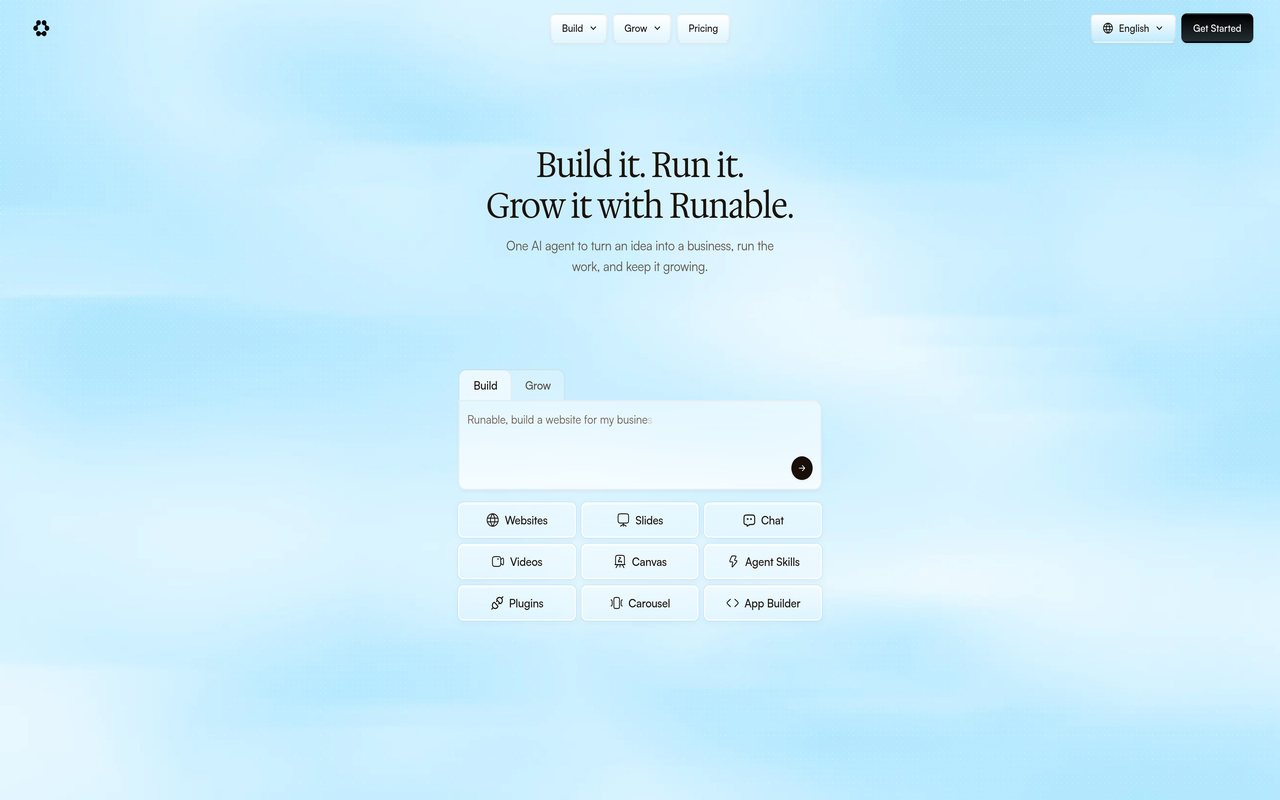 Runable homepage screenshot from runable.com