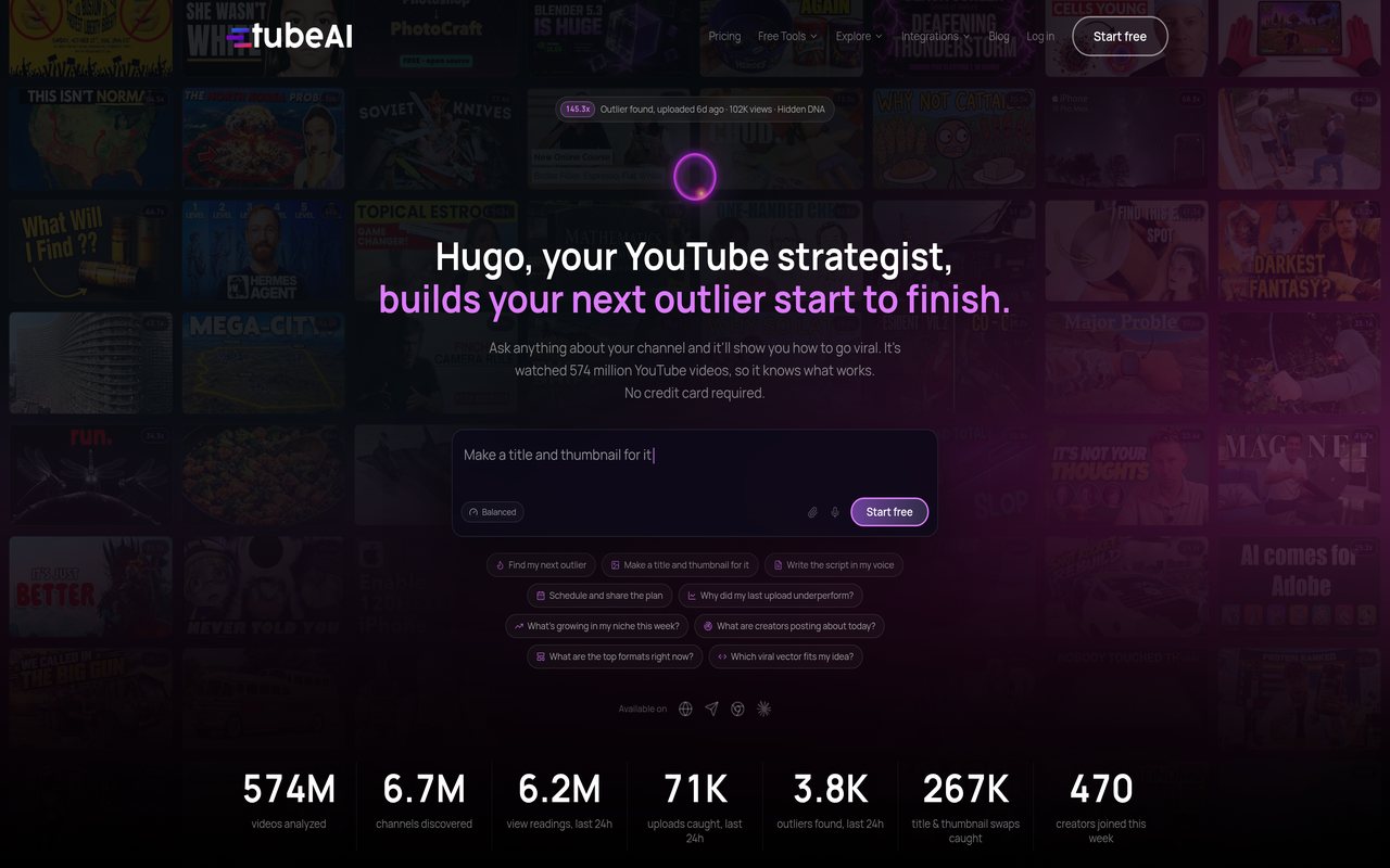 TubeAI homepage screenshot from tubeai.app